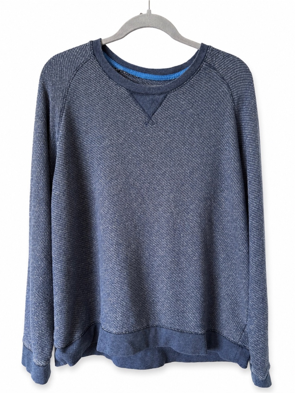 L.L.Bean Men’s Cotton/Wool Birdseye Crewneck Blue Grey Sweater Size L Knit